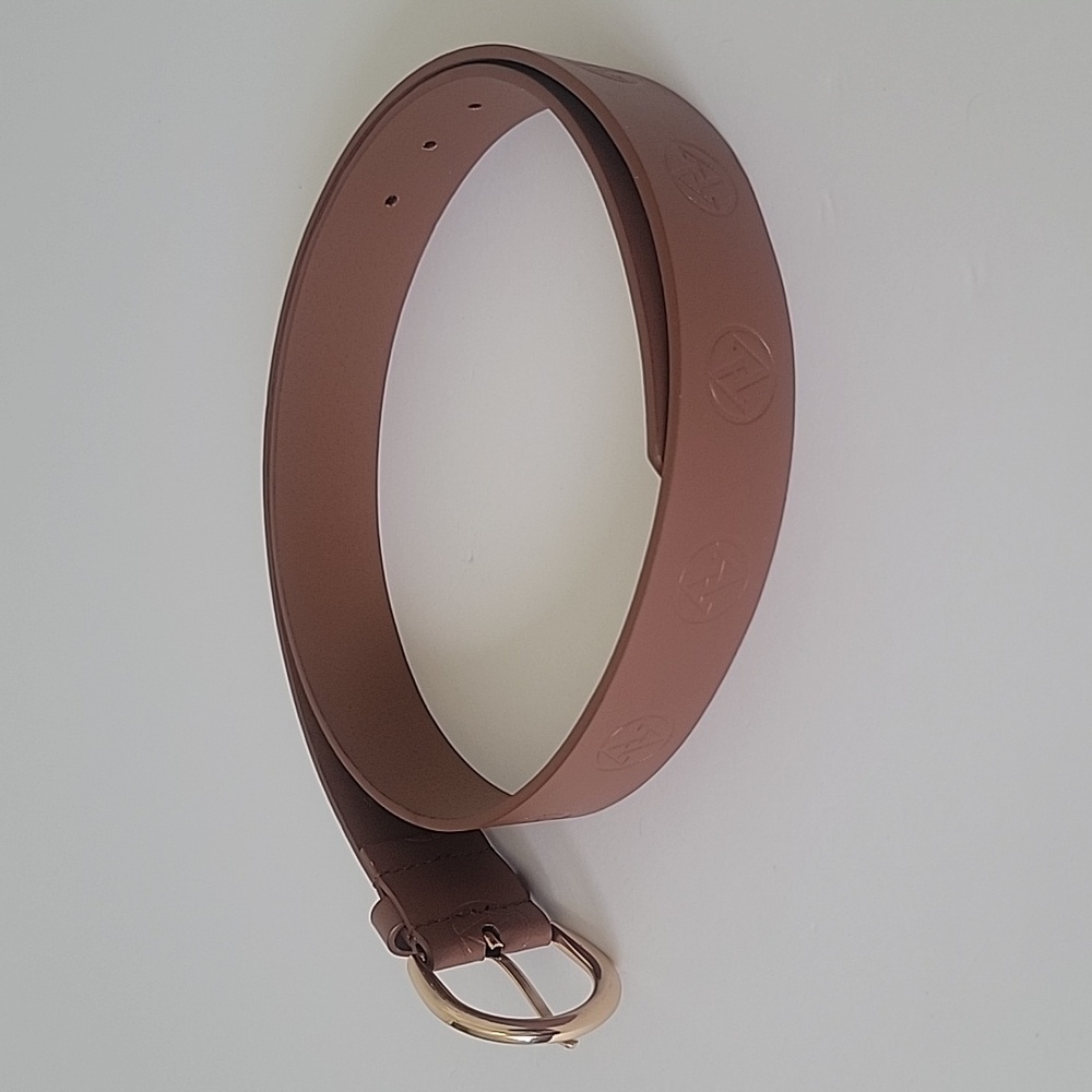 Adrienne Vittadini AV Signature Logo Brown Belt With Polished Gold Buckle L/XL - Picture 7 of 9